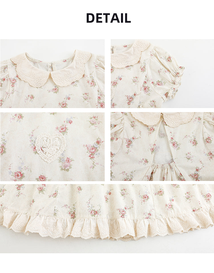 Girls Lace Embroidered Floral Dress, Ivory