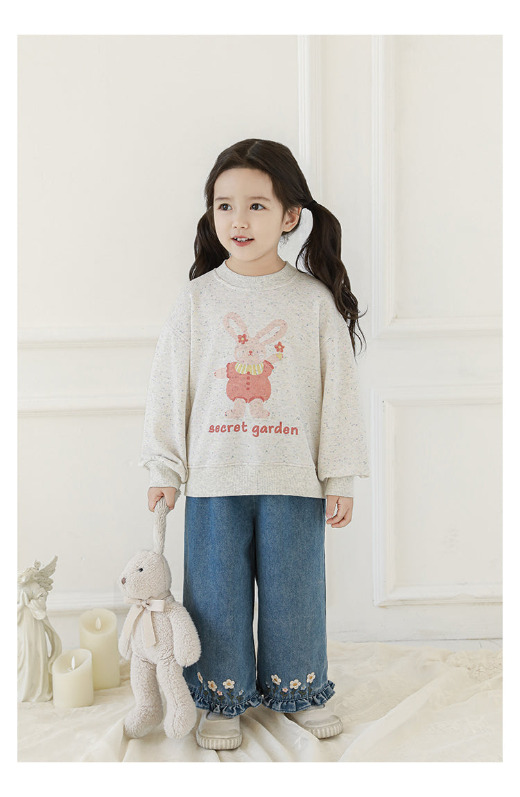Girls Embroidered Ruffled Wide-Leg Jeans