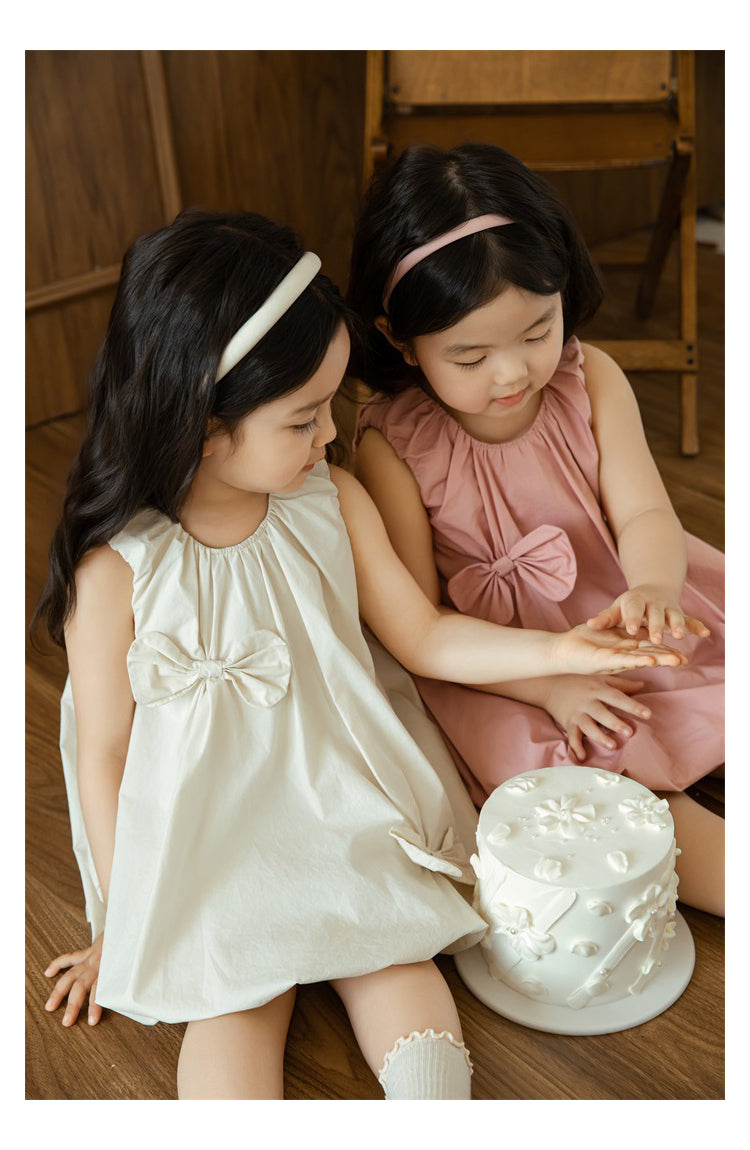 Girls Bow Detail Sleeveless Dress - Dusty Pink (Ages 1–10)