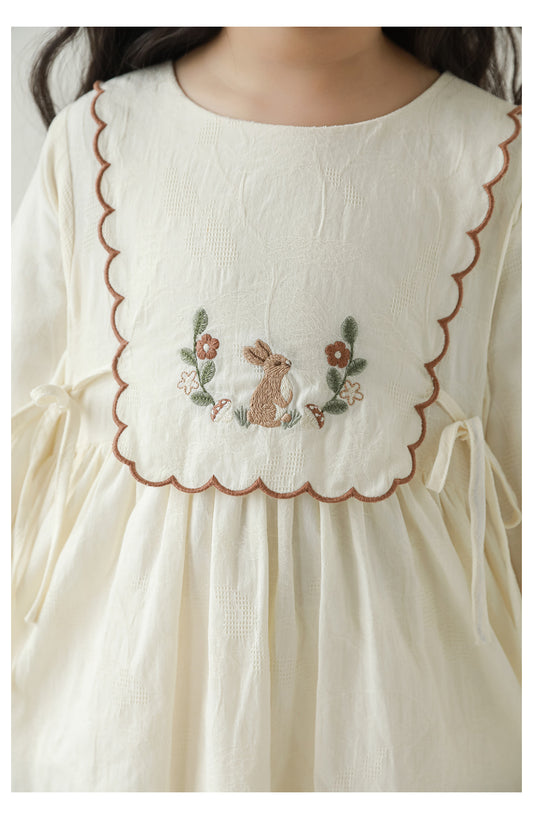 Baby Girl Embroidered Jacquard Dress, Cream