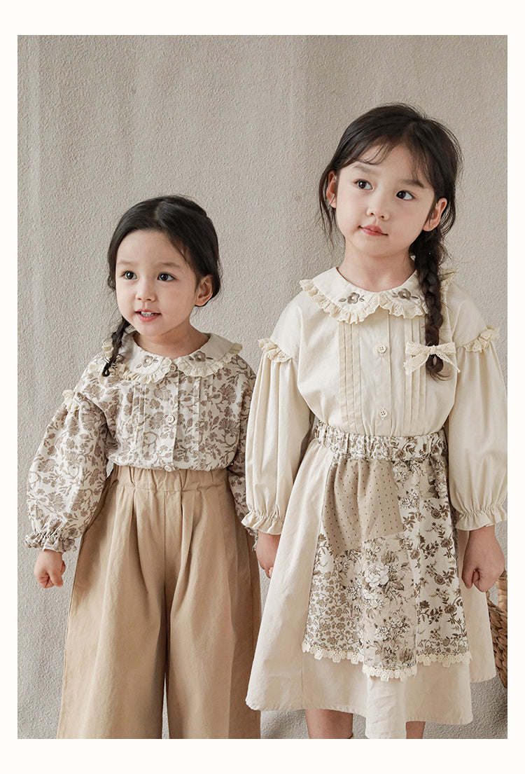 Girls Embroidered Collar Button-Front Blouse, Ivory