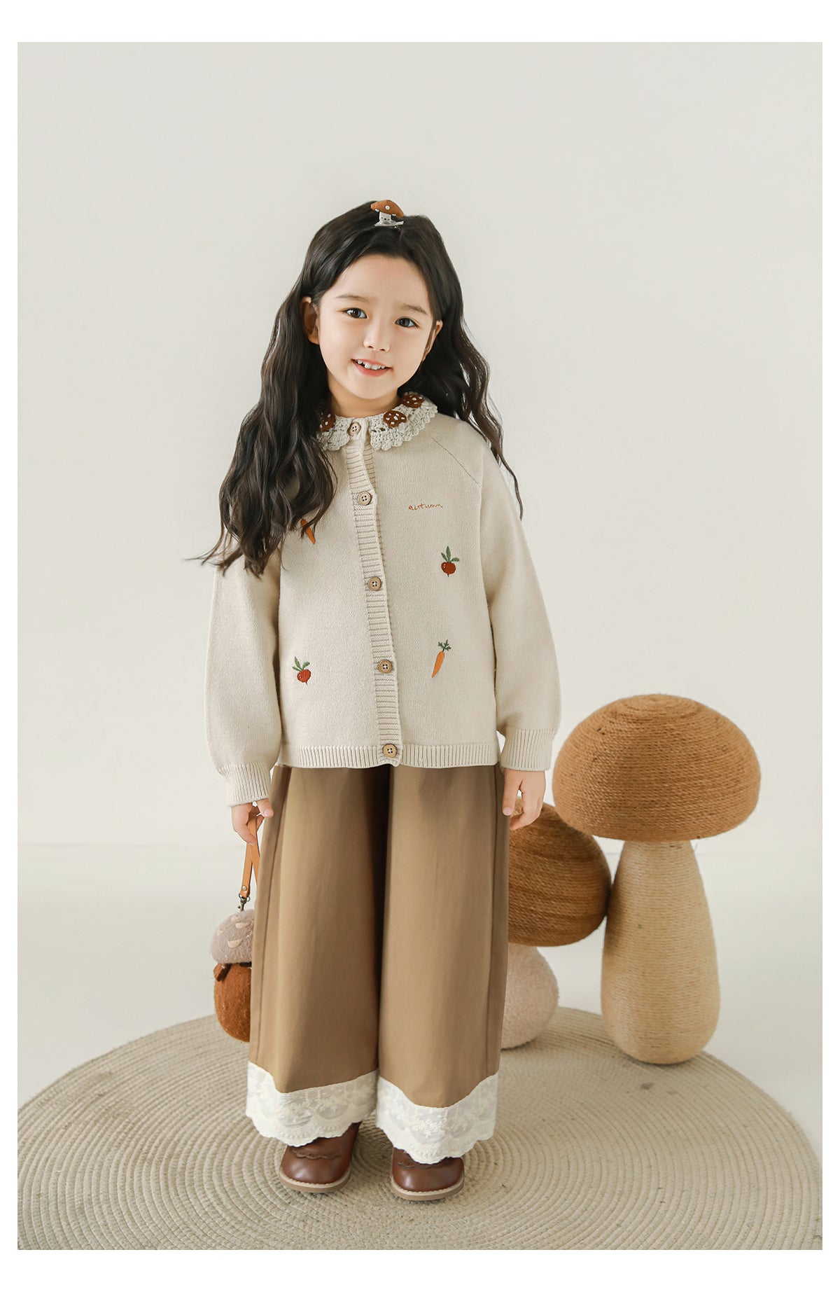Girls Lace Hem Wide-Leg Trousers, Camel