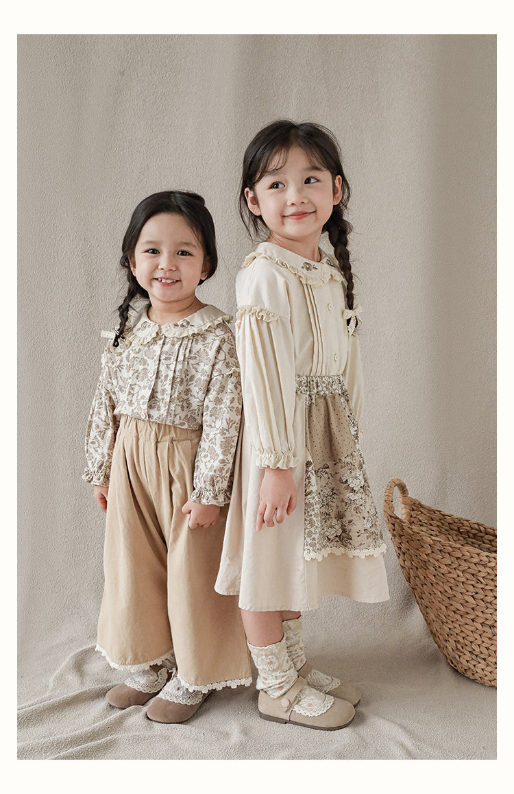 Girls Embroidered Collar Button-Front Blouse, Ivory