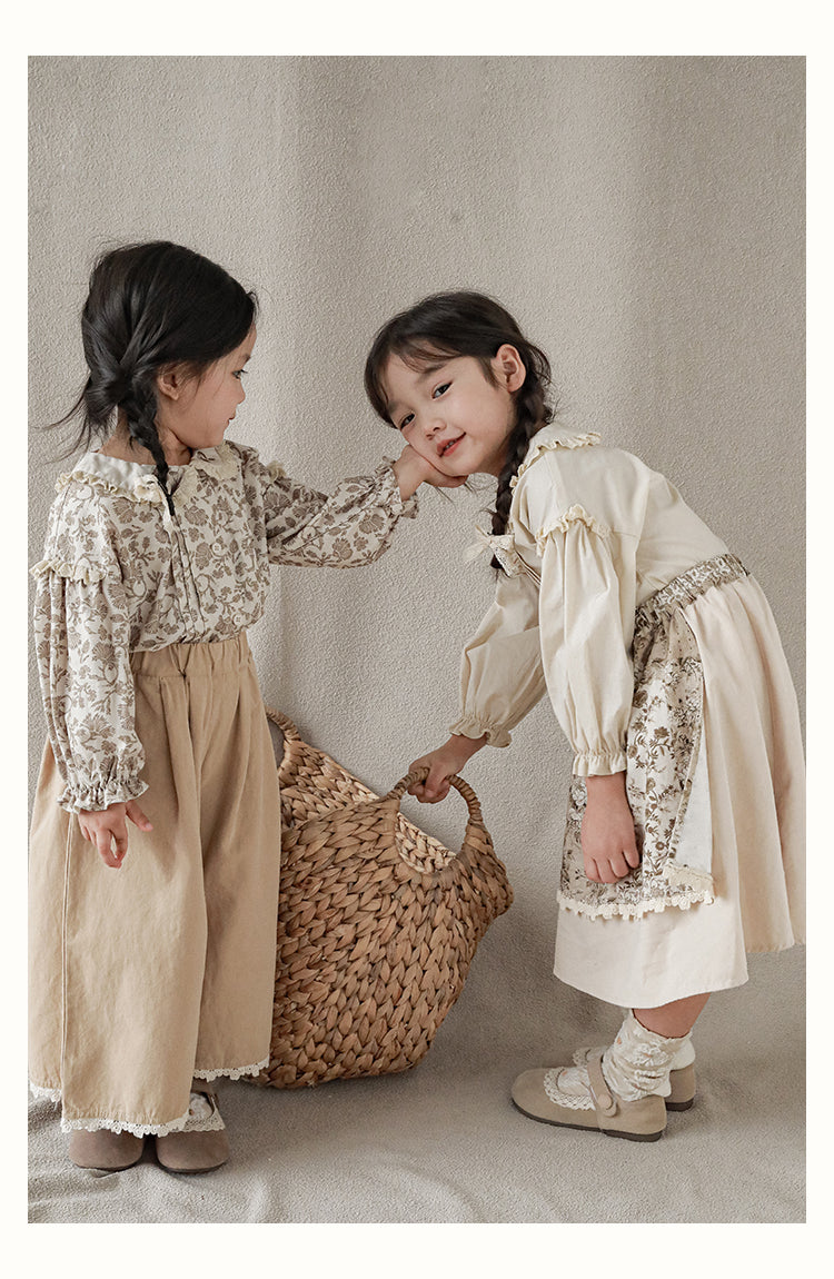 Girls Embroidered Collar Button-Front Blouse, Ivory