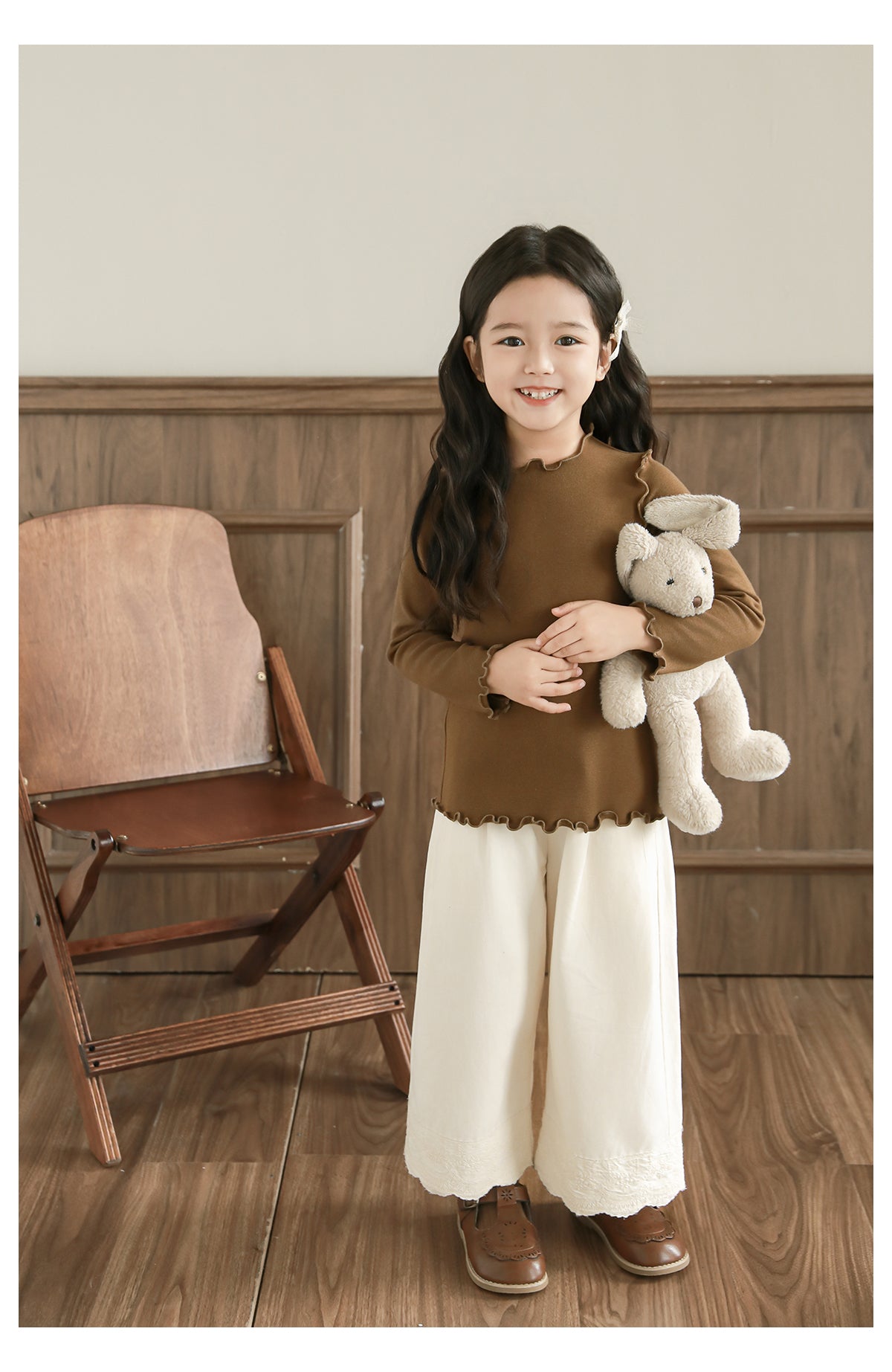 Girls Lace Trim Wide-Leg Trousers, Ivory