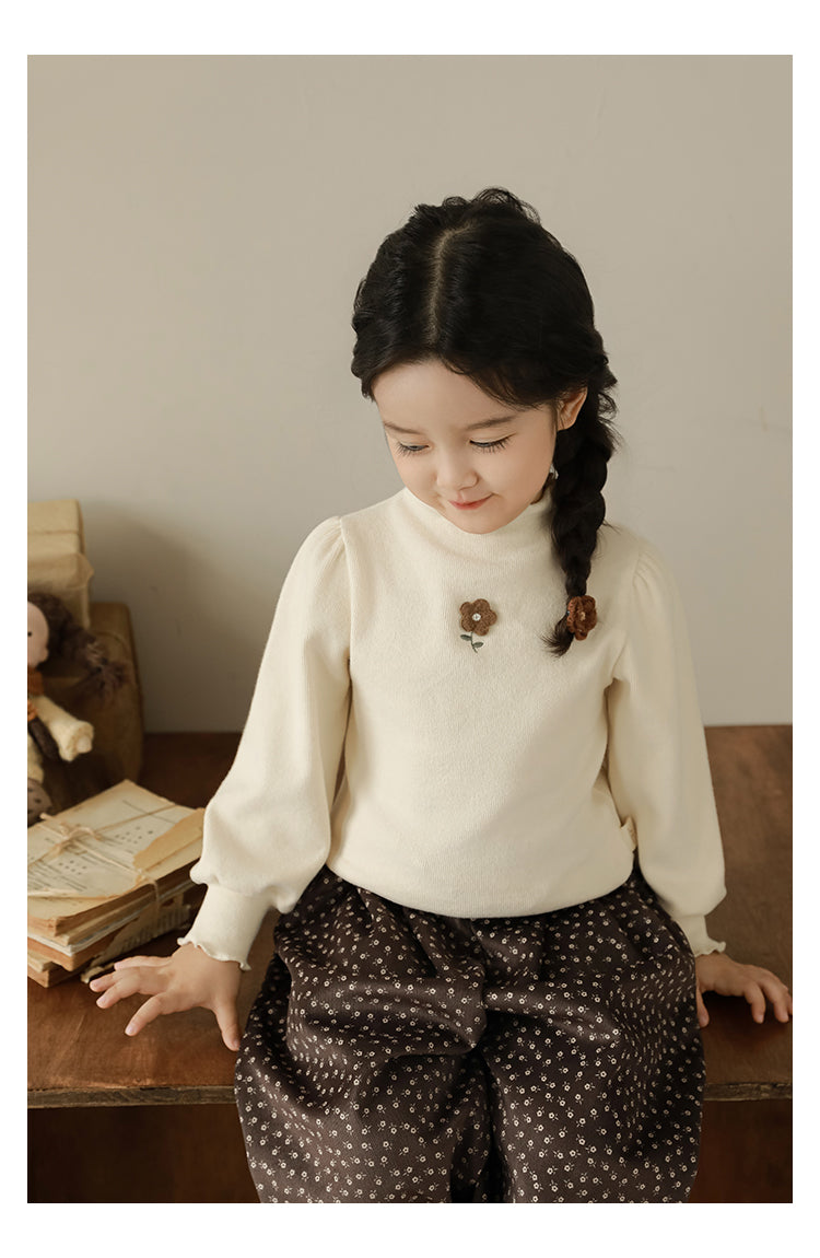 Girls Floral Embroidered Frill Trimmed Top, Oat