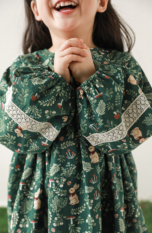 Willow Lace Detail Dress, Forest Green