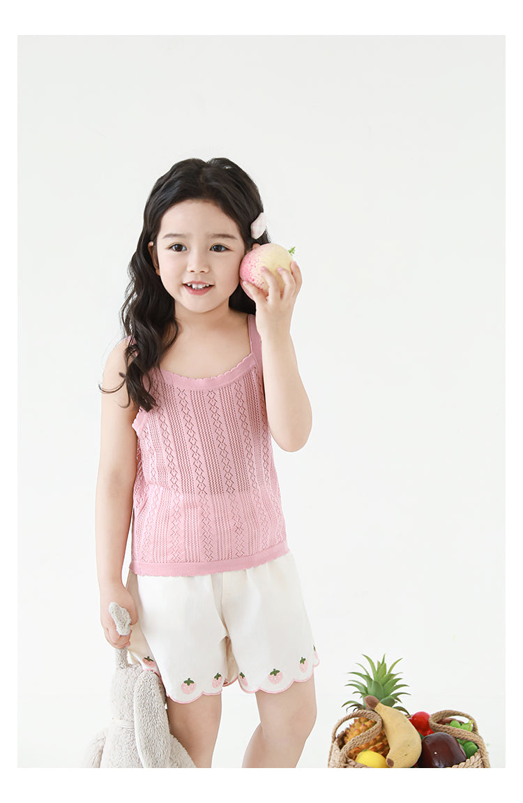 Girls Lyocell Pointelle Knit Strap Top, Dusty Pink