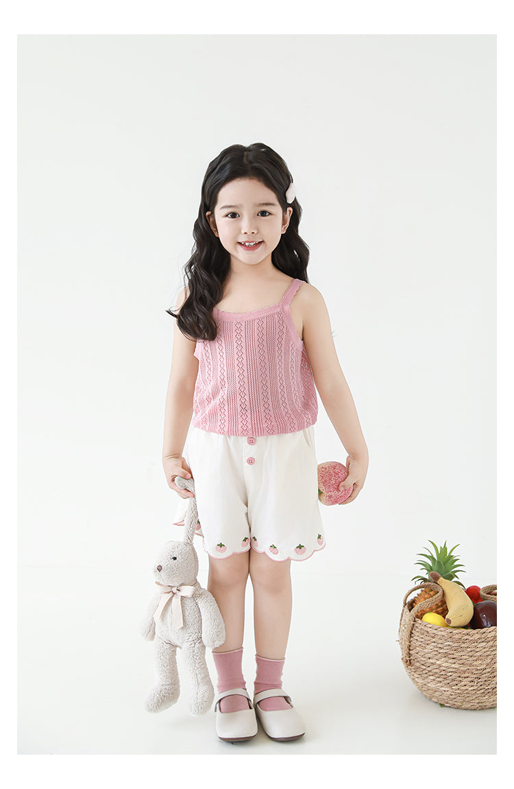 Girls Lyocell Pointelle Knit Strap Top, Dusty Pink