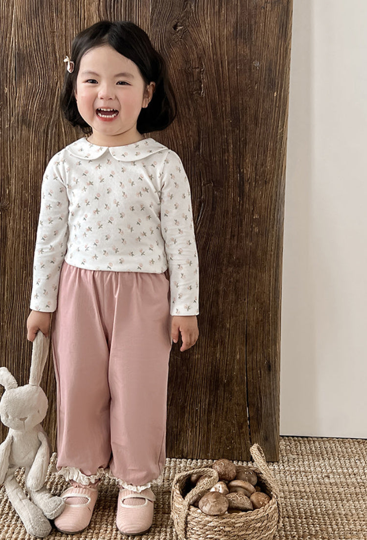 Lace Hem Cuffed Trousers, Dusty Pink