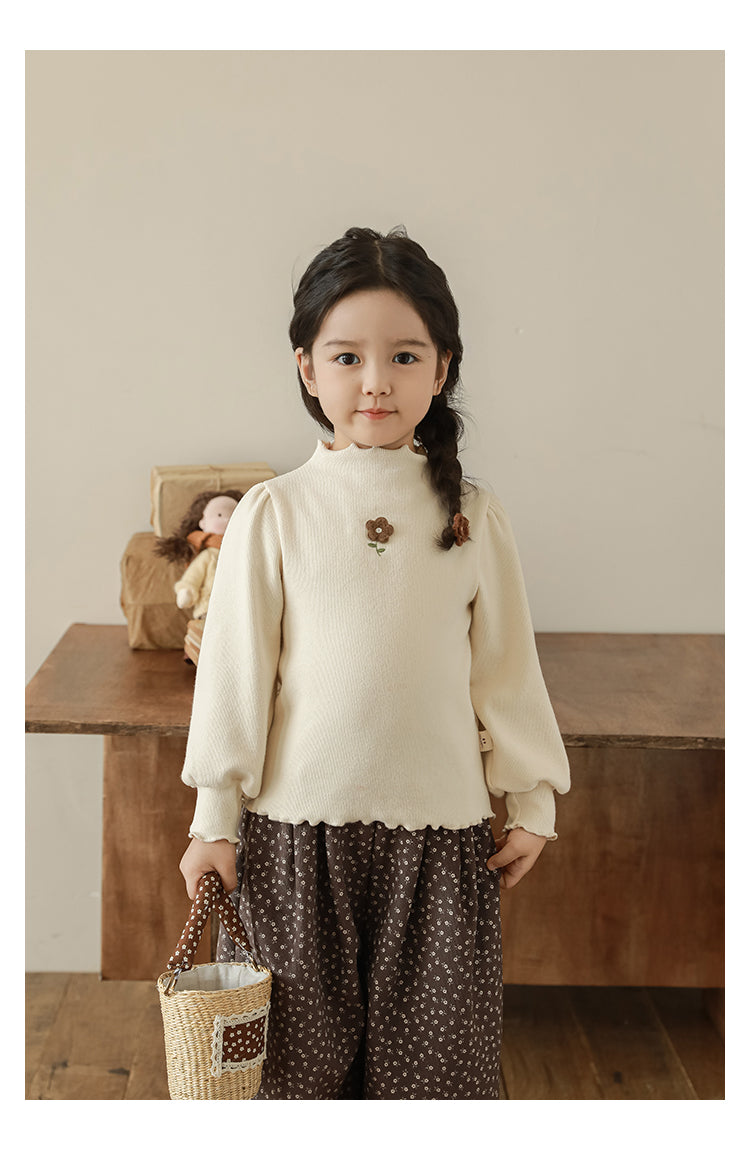 Girls Floral Embroidered Frill Trimmed Top, Oat
