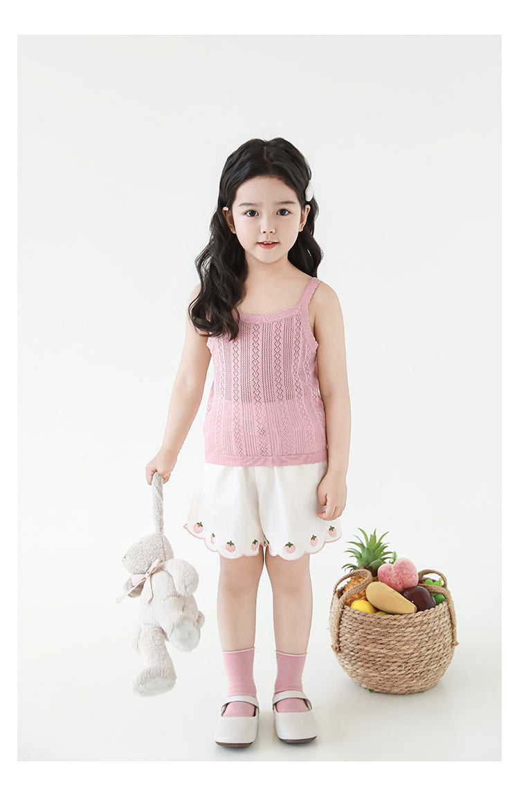 Girls Lyocell Pointelle Knit Strap Top, Dusty Pink