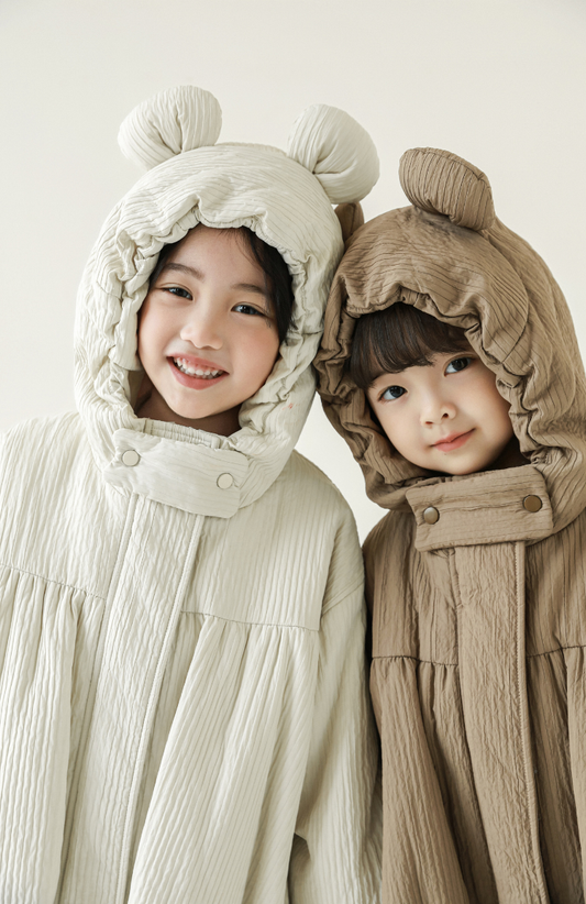 Girls Pleated Puffer Jacket, Ivory