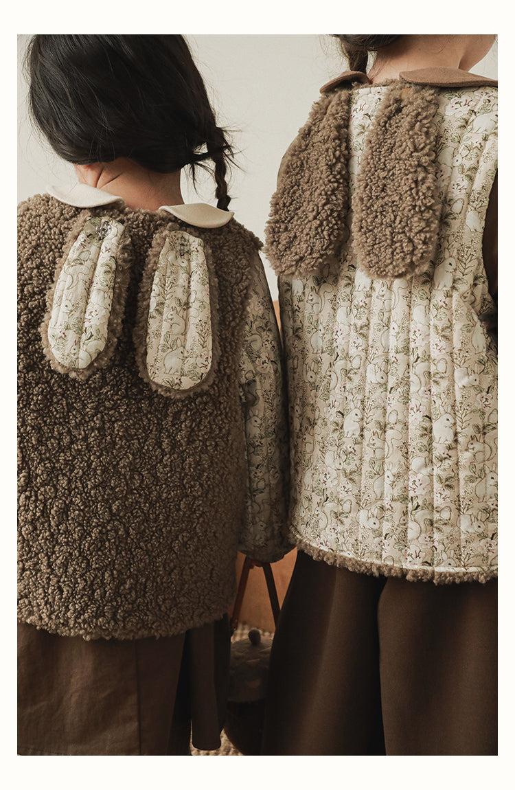 Girls Reversible Padded Teddy Coat, Cocoa Floral