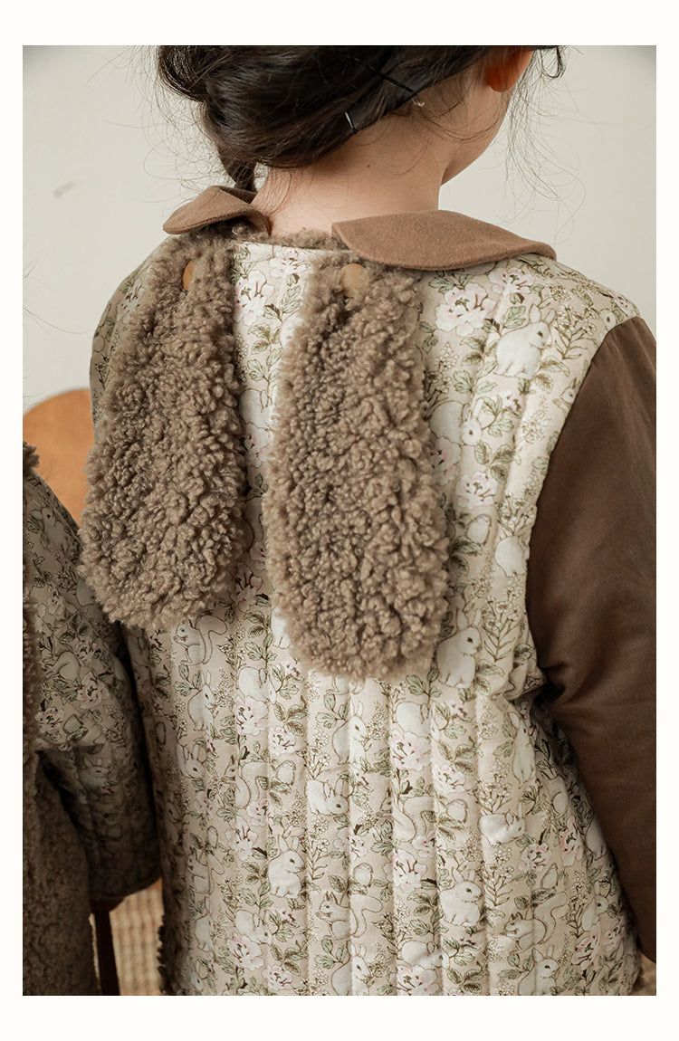 Girls Reversible Padded Teddy Coat, Cocoa Floral