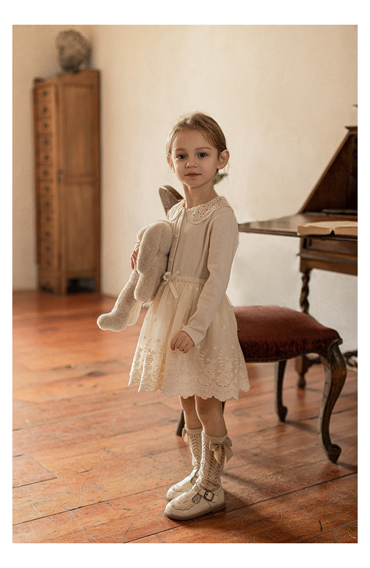 Girls Chiffon Layered Lace Skirt, Ivory