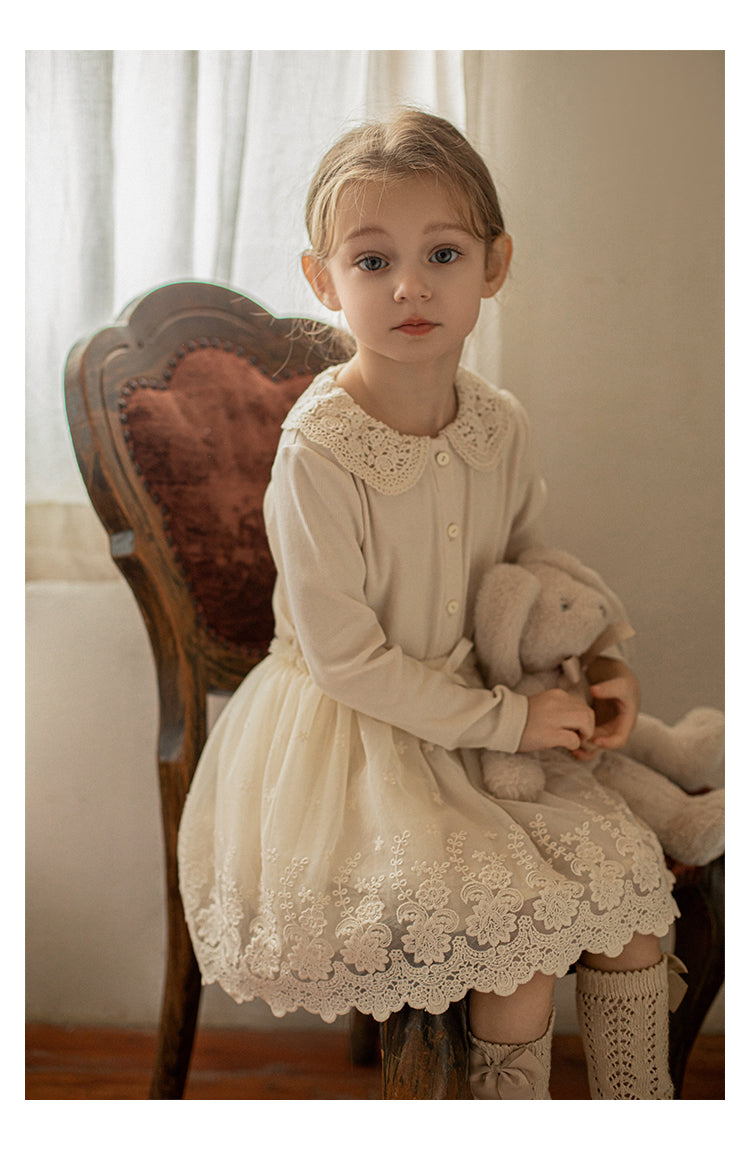 Girls Chiffon Layered Lace Skirt, Ivory
