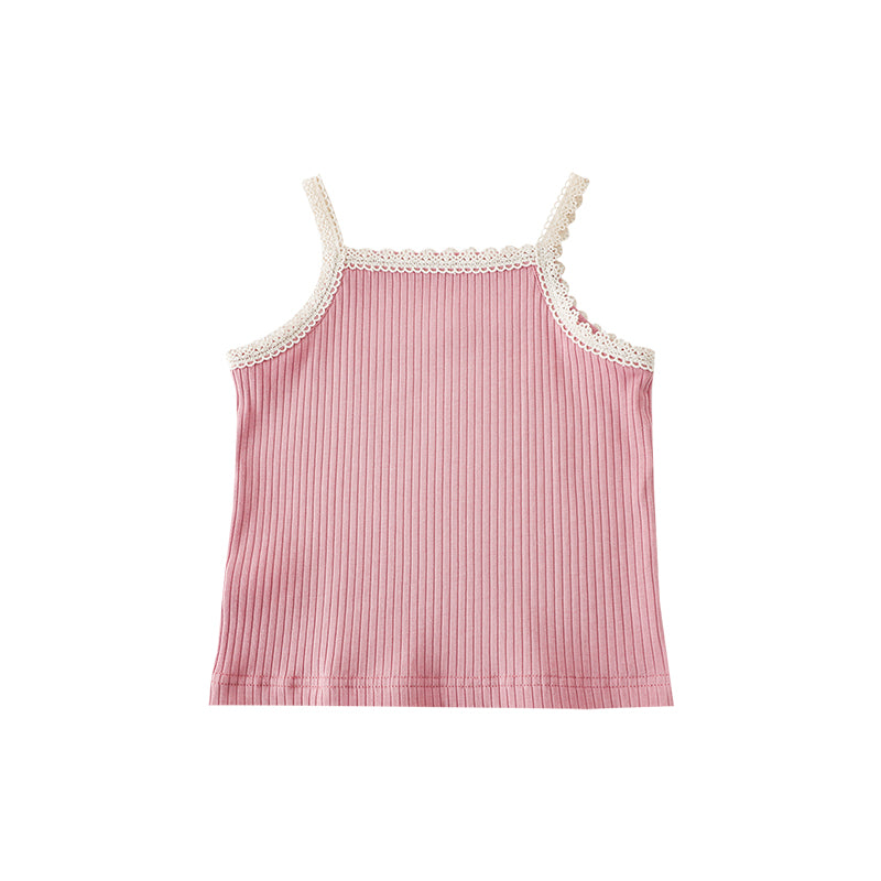 Soft ribbed knit girls strappy top in pink by Ava & Bear London