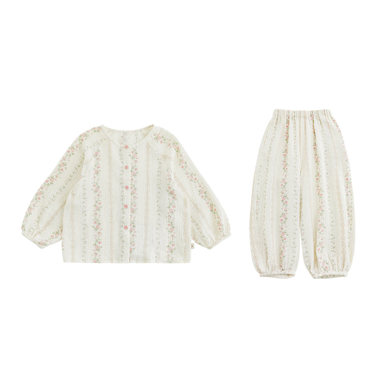 Girls’ lightweight cotton pyjama set with striped floral print – Ava & Bear London