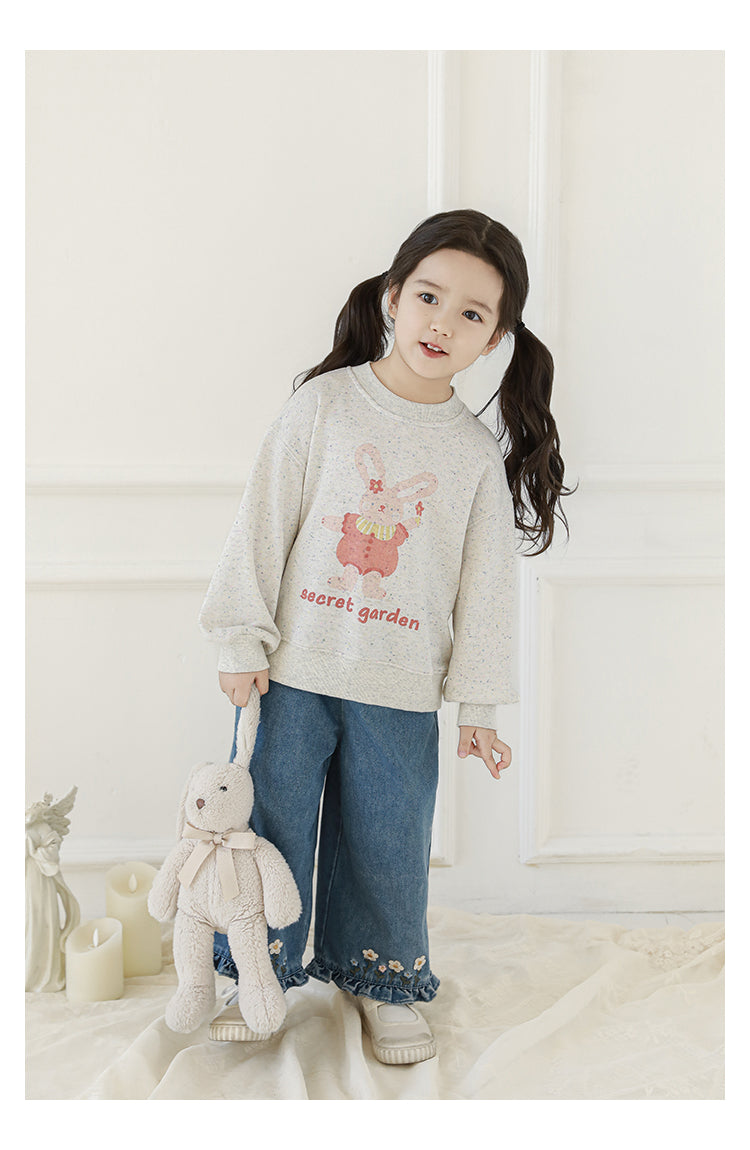 Girls Embroidered Ruffled Wide-Leg Jeans