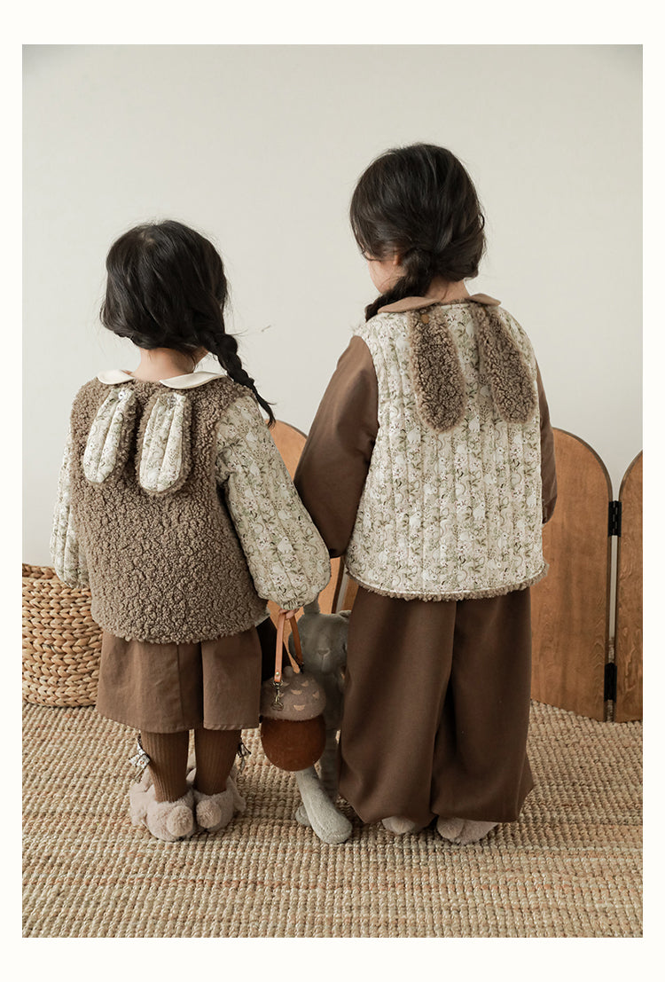 Girls Reversible Padded Teddy Coat, Cocoa Floral