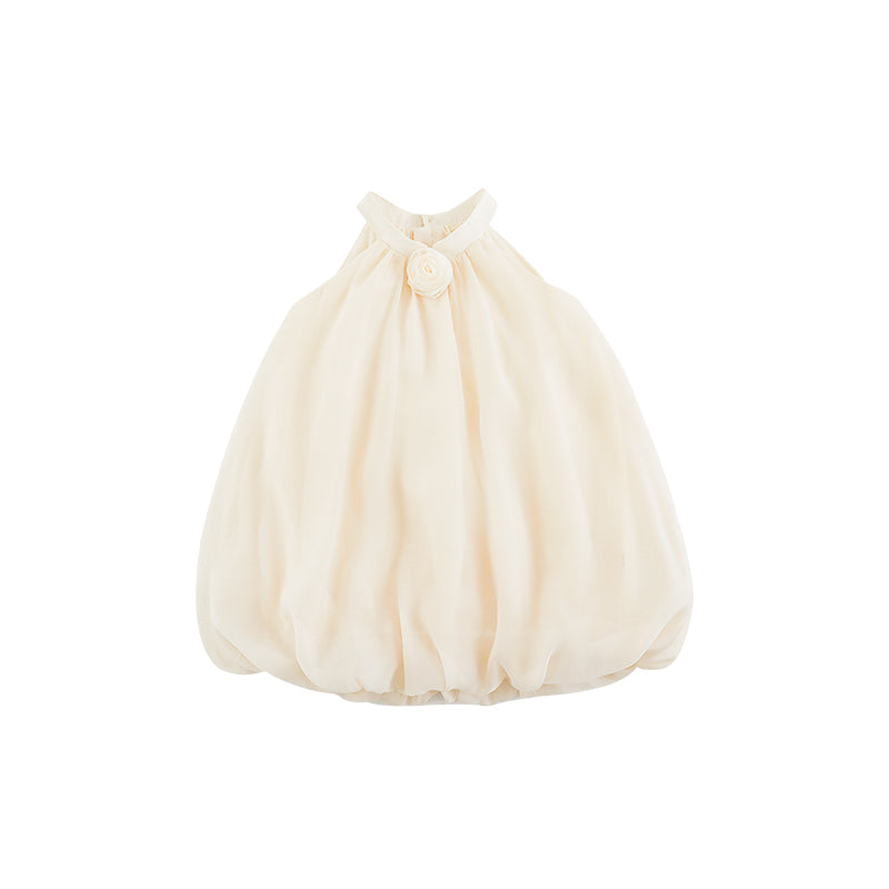Baby Girl Bubble Hem Halter Neck Lyocell Dress, Buttercream