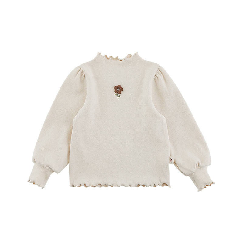 Girls long sleeve embroidered top with frilled collar in cream colour