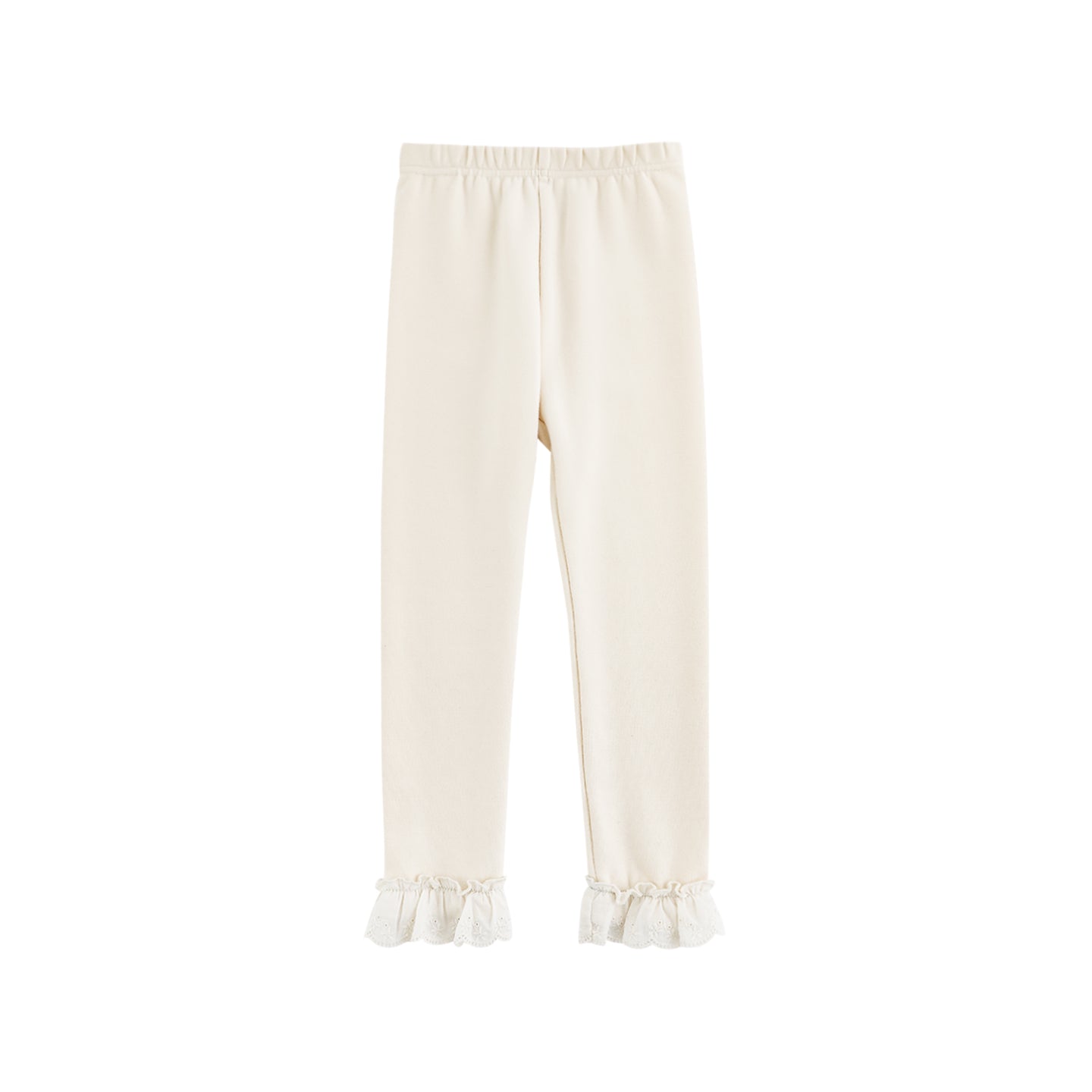 Girls Lace-Trim Cotton Leggings, Ivory