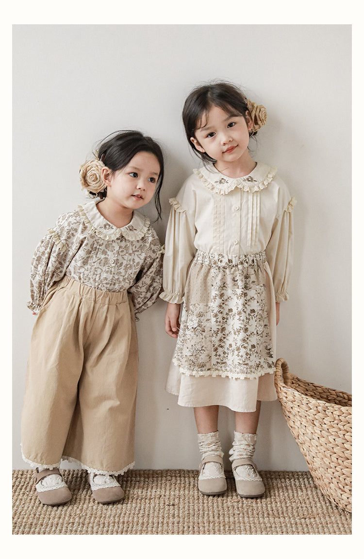 Girls Embroidered Collar Button-Front Blouse, Ivory
