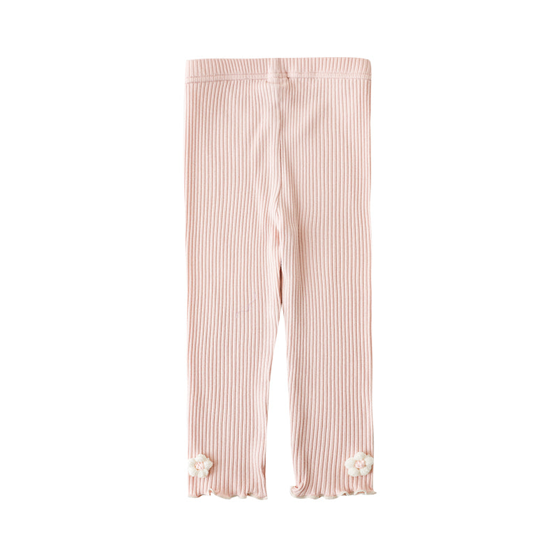Girls ribbed leggings with floral crochet, in light pink