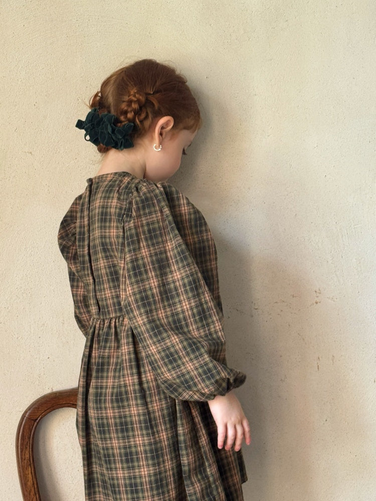 Girls Smocked Plaid Dress, Olive & Beige