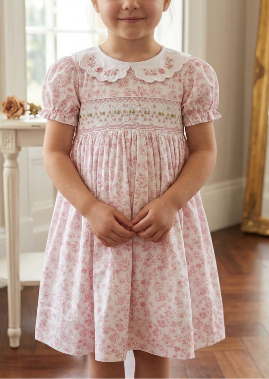 Charlotte Embroidered Collar Smock Dress, Rose Toile