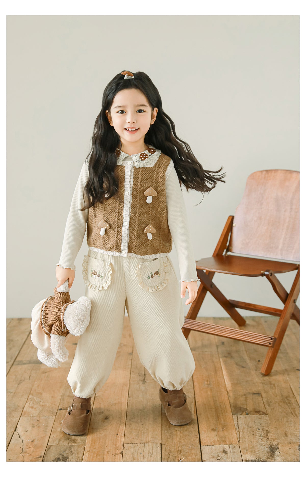 Girls Embroidered Corduroy Trousers, Buttercream