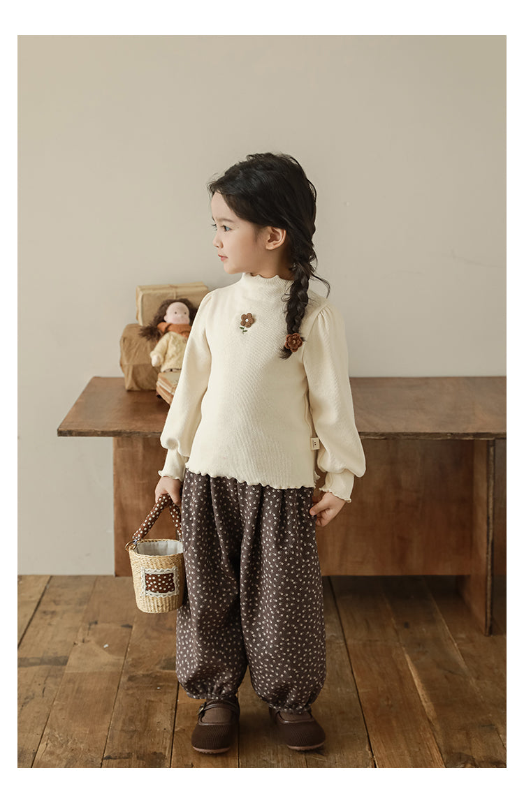 Girls Floral Embroidered Frill Trimmed Top, Oat