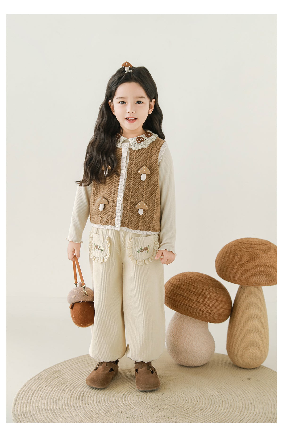 Girls Embroidered Corduroy Trousers, Buttercream