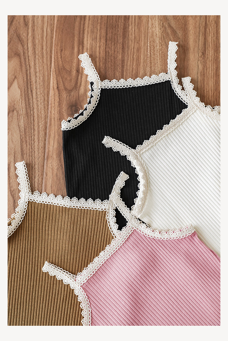 girls strappy top with lace trim details in various colours, by Ava & Bear London
