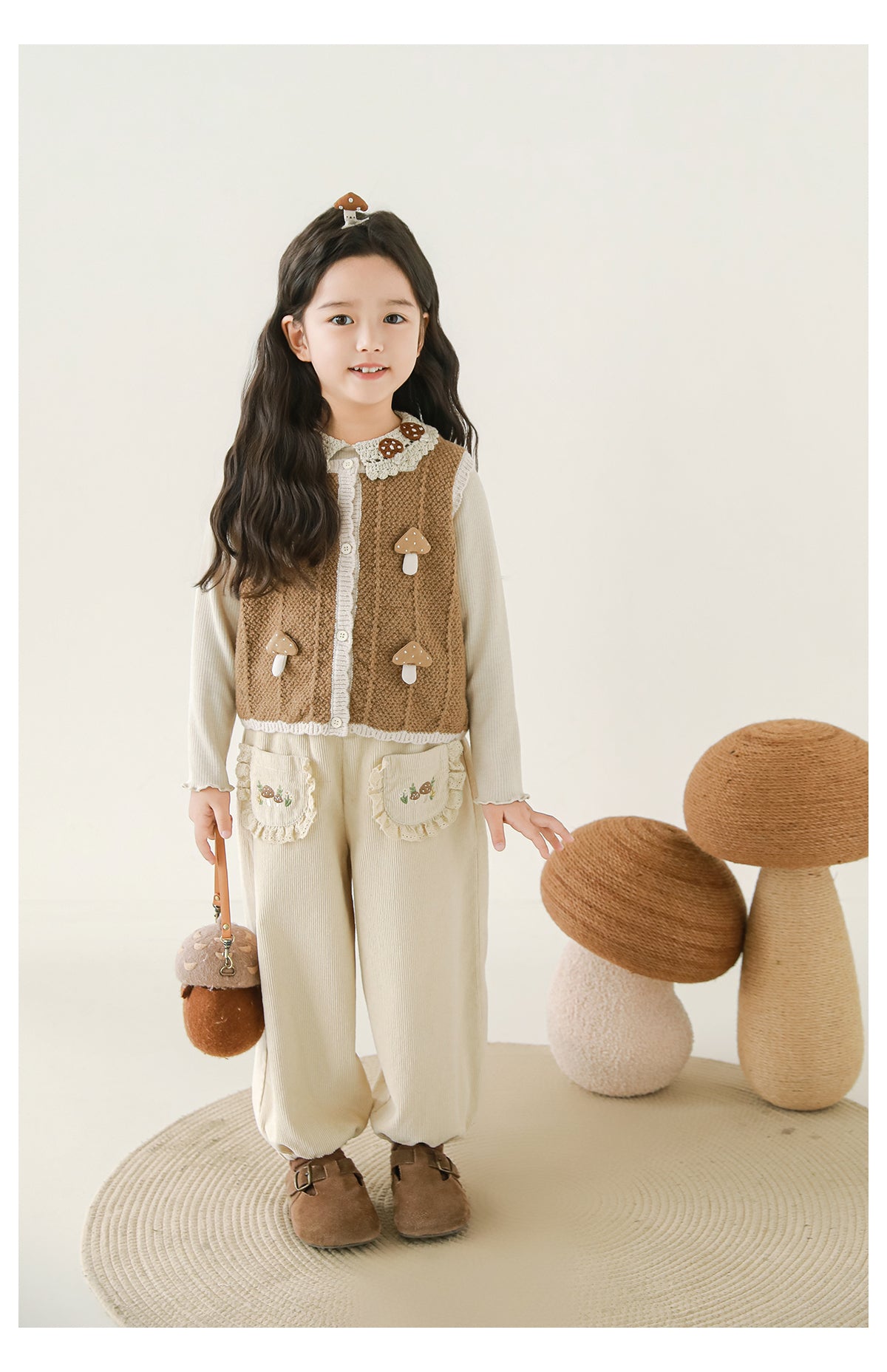 Girls Embroidered Corduroy Trousers, Buttercream