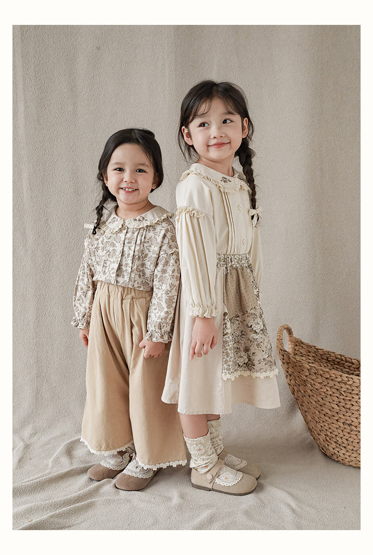 Girls Lace Detail Patchwork Skirt, Cocoa Floral
