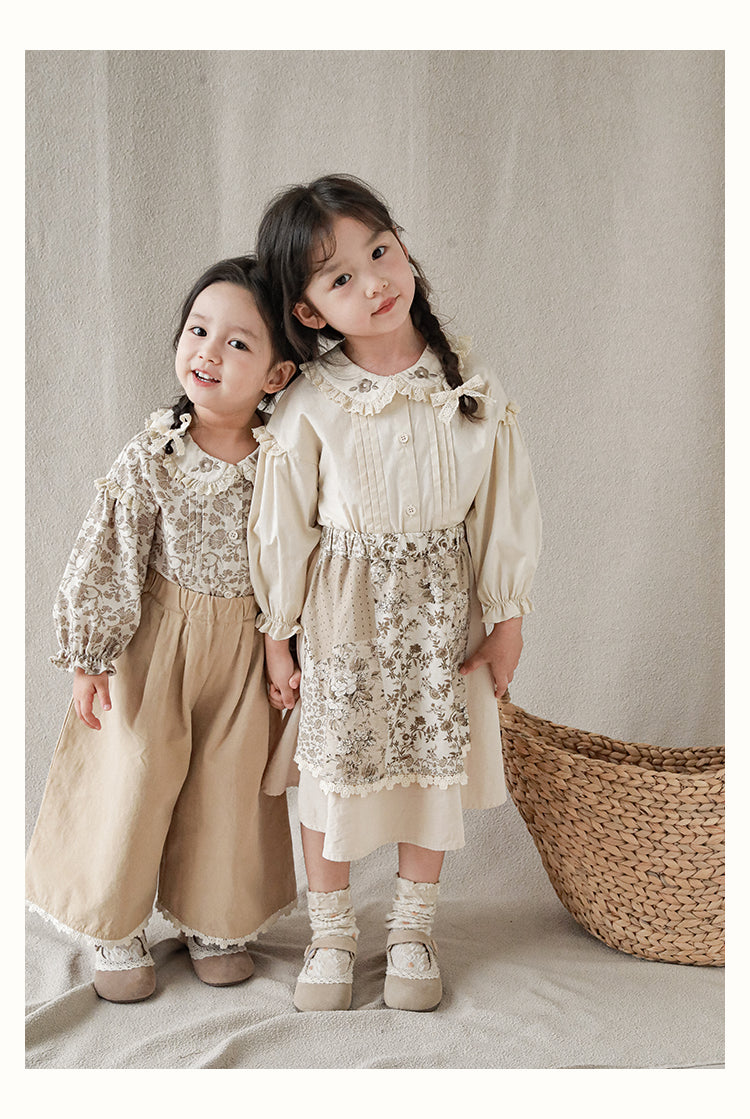 Girls Lace Detail Patchwork Skirt, Cocoa Floral