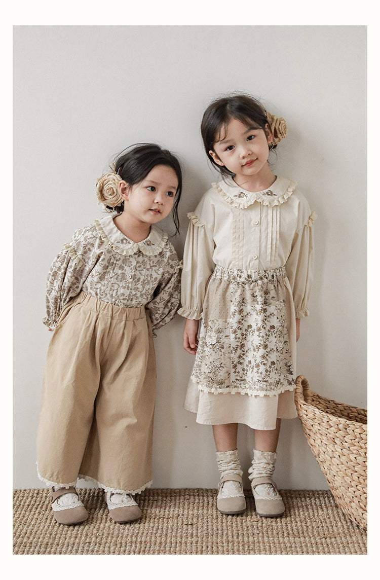 Girls Lace Detail Patchwork Skirt, Cocoa Floral