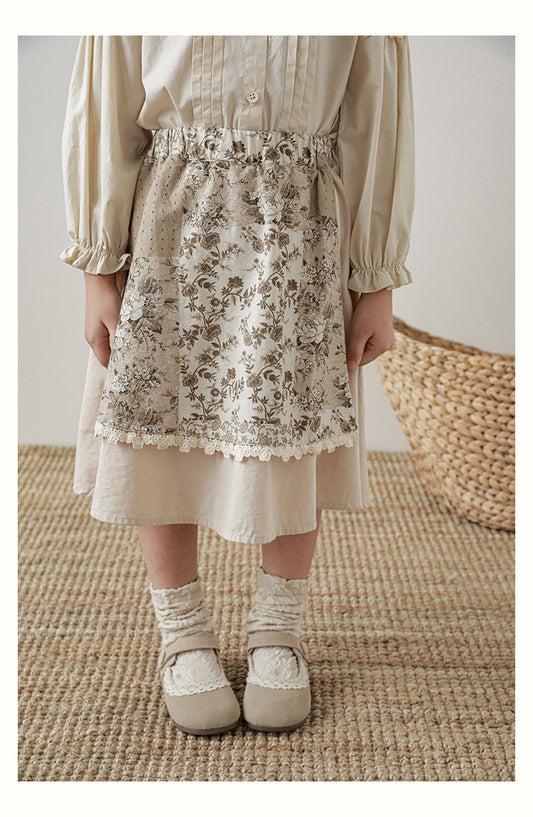 Girls Lace Detail Patchwork Skirt, Ivory Floral