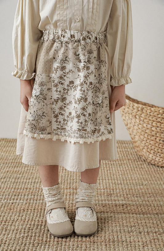 Fleur Lace Trim Skirt, Mocha Floral Patchwork