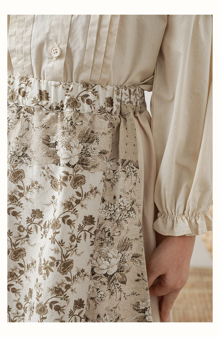 Girls Lace Detail Patchwork Skirt, Ivory Floral
