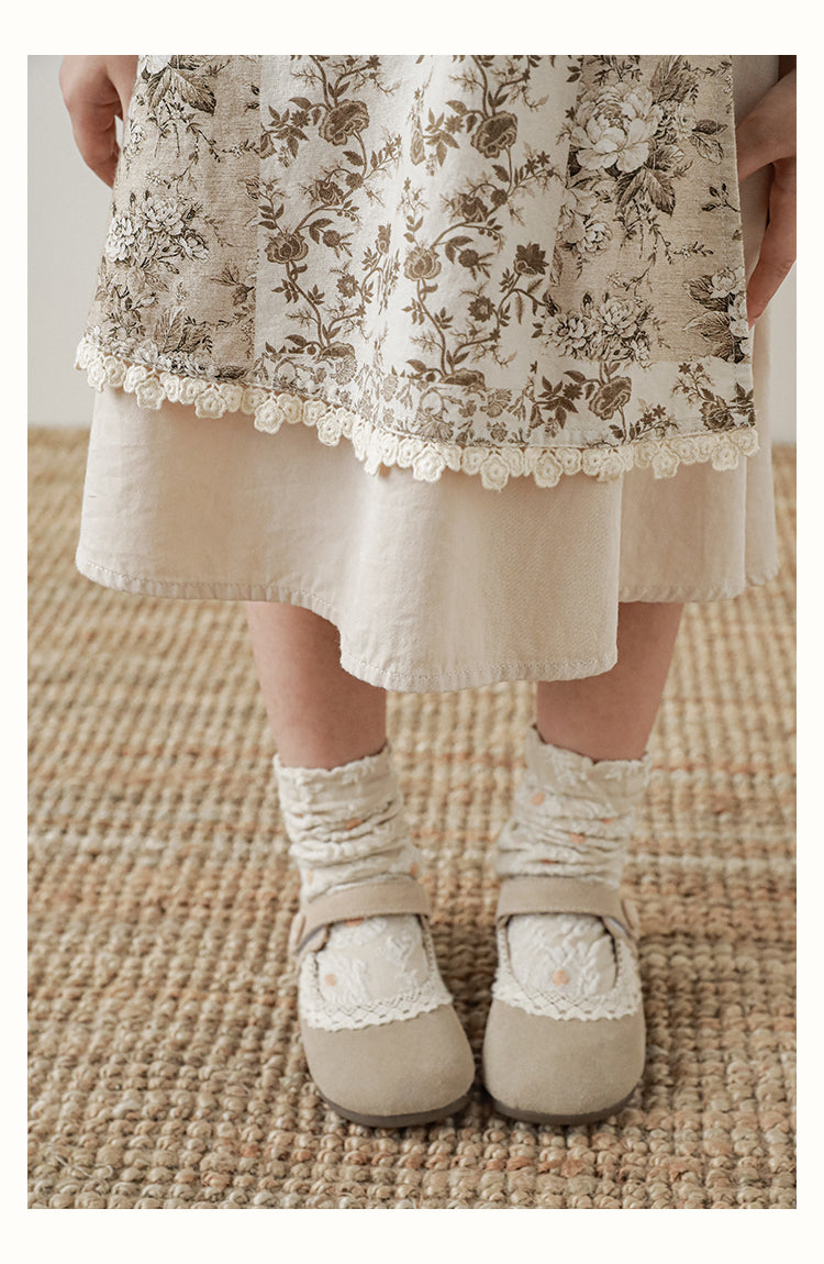 Girls Lace Detail Patchwork Skirt, Ivory Floral