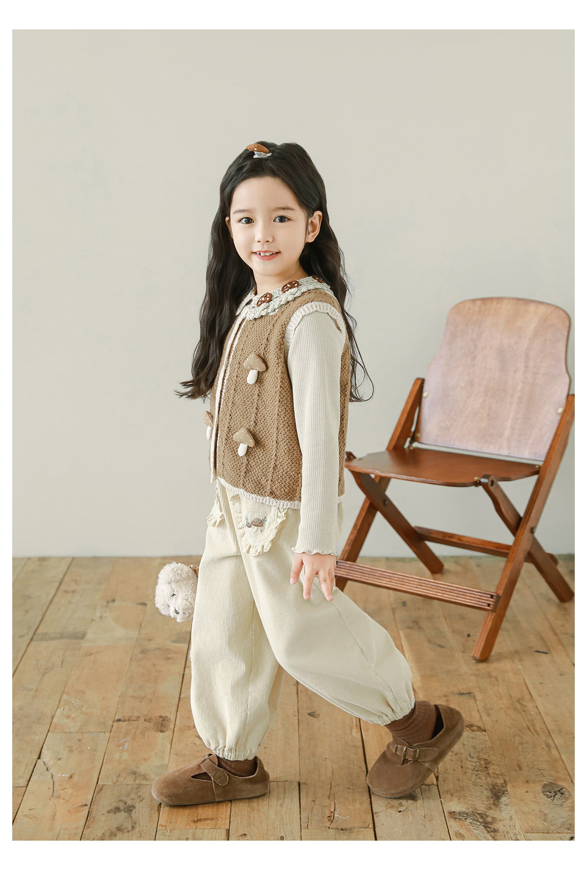 Girls Embroidered Corduroy Trousers, Buttercream