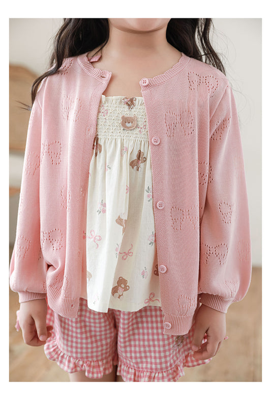 Baby Girl Bow Pointelle Silky Soft Cardigan, Blush Pink