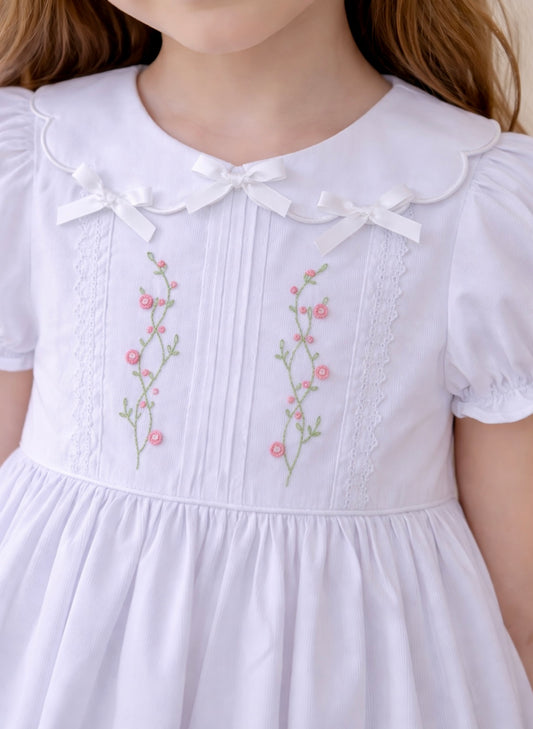 Iris Floral Embroidered Dress, Ivory