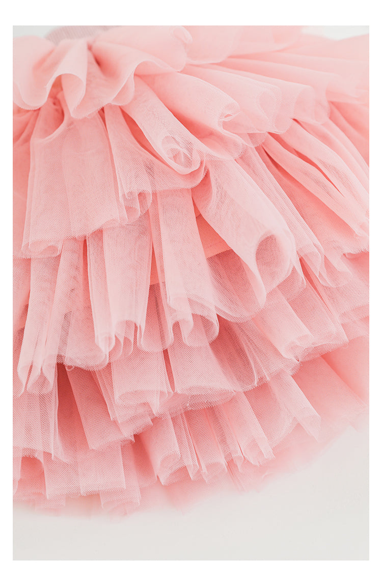 Close-up view of layered mesh mini tutu skirt for girls