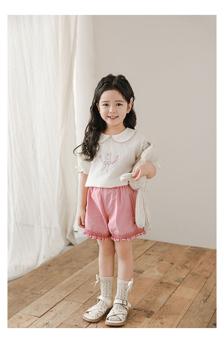 Girls Smocked Ruffle Shorts, Rose Pink