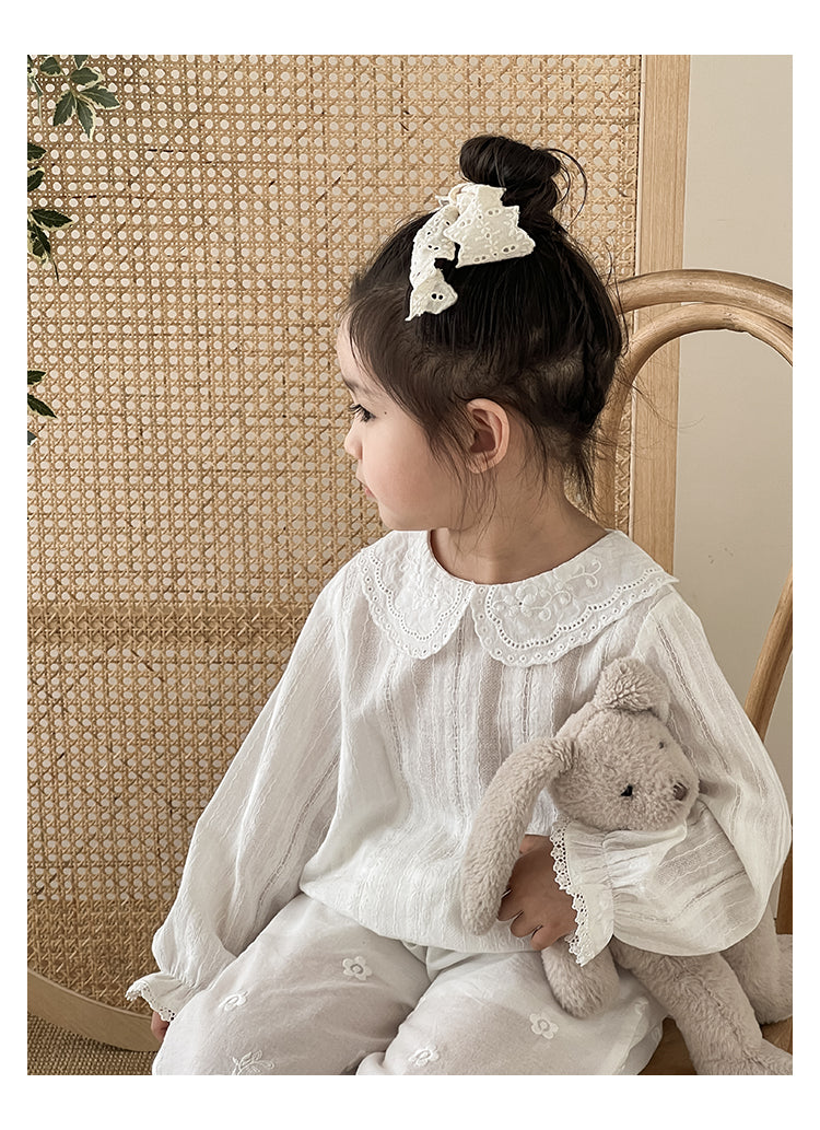 Girls Lace Blouse with Peter Pan Collar, White